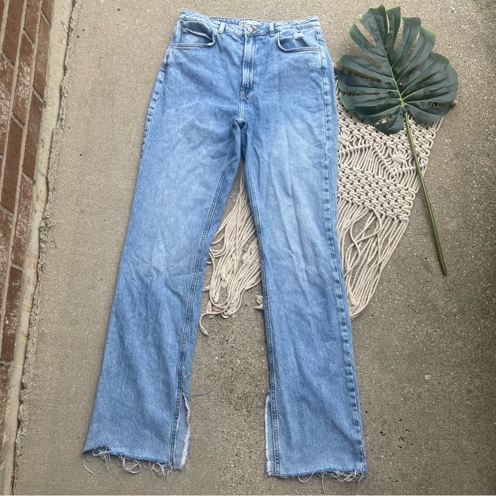 Zara High Rise Split Leg Jeans Size 10 - Picture 2 of 10